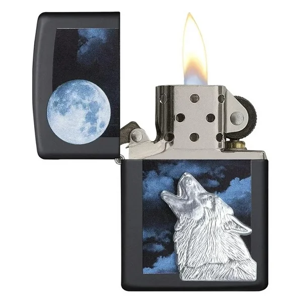 Zippo Wolf Howl At Moon Classic Matte Black Lighter ZP28879