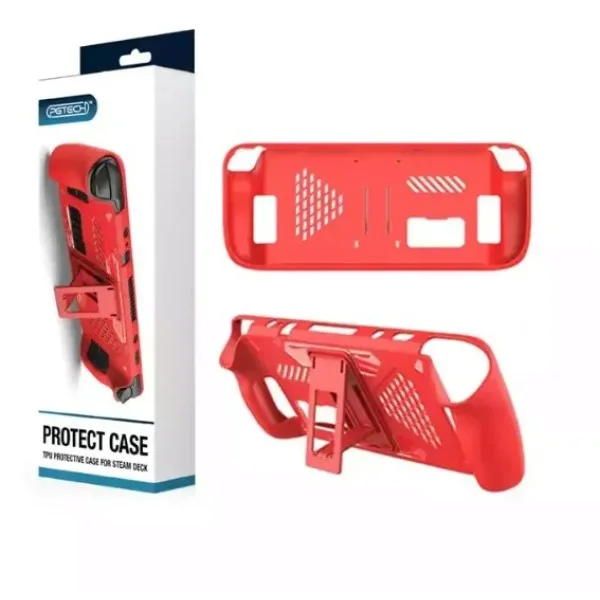 Anti Slip Protective Case with Stand for Steam Deck Console - Red
