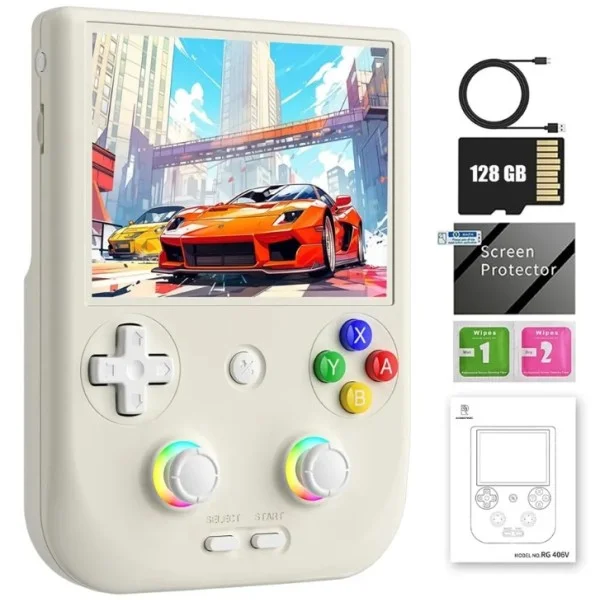 Retro Handheld Game Console 128GB, Beige White - RG406V