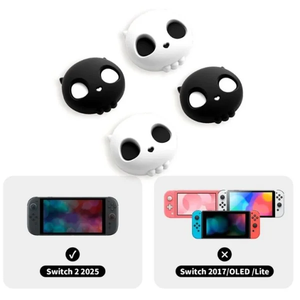 GeekShare Skull Silicone Thumb Grip Caps for Switch 2 - Black & White
