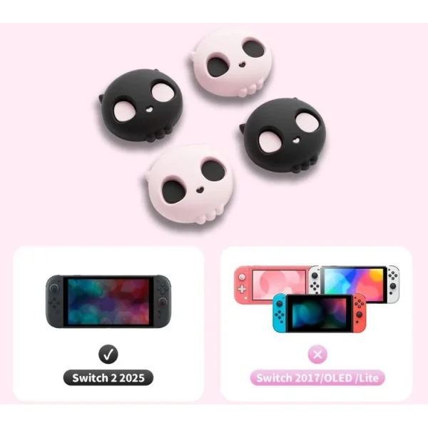 GeekShare Skull Silicone Thumb Grip Caps for Switch 2 - Black & Pink