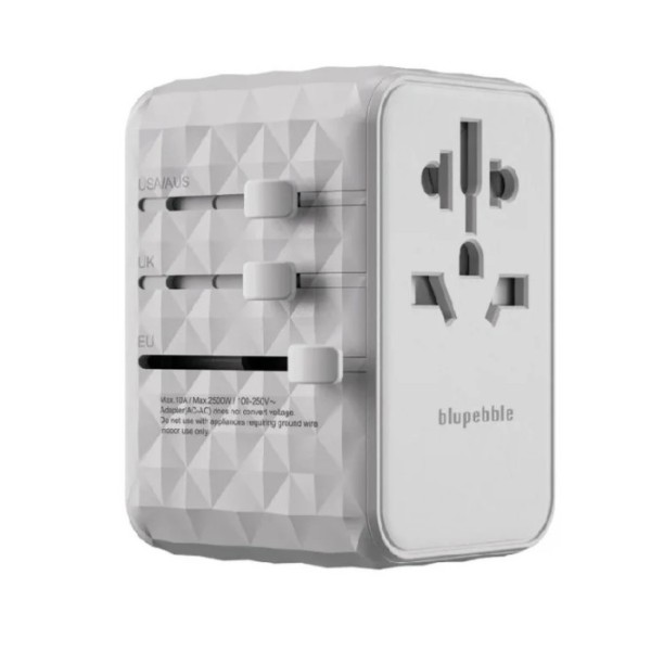 Blupebble Passport 4 GaN III World Travel Adapter with 100W Power, 3 USB-C & 2 USB-A - White