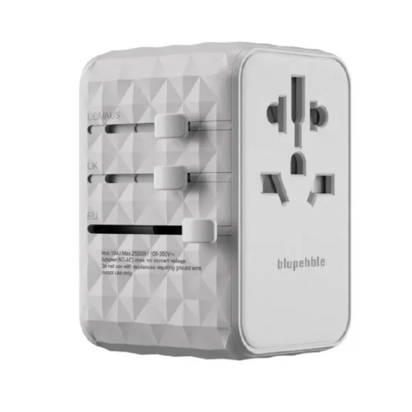 Blupebble Passport 4 GaN III World Travel Adapter with 100W Power, 3 USB-C & 2 USB-A - White