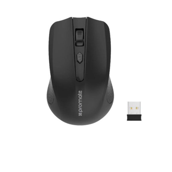Promate 2.4GHz Wireless Ergonomic Optical Mouse, Black - Clix-8