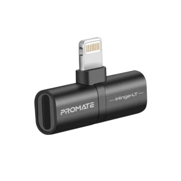 Promate 2-in-1 Audio & Charging Adaptor with Lightning Connector, Black - iHinge-LT