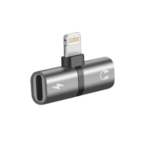 Promate 2-in-1 Audio & Charging Adaptor with Lightning Connector, Grey - iHinge-LT