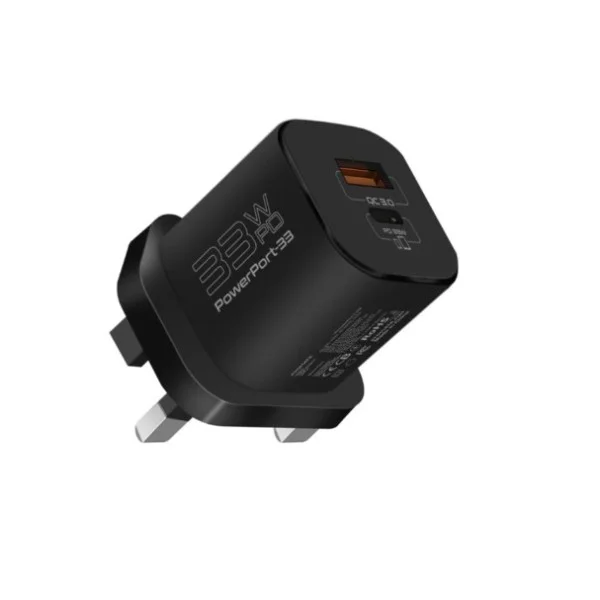 Promate 33W Power Delivery GaNFast&trade; Charging Adapter, Black - PowerPort-33