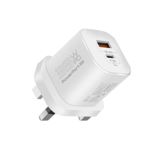 Promate 33W Power Delivery GaNFast&trade; Charging Adapter, White - PowerPort-33