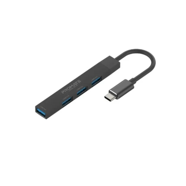Promate 4-in-1 Multi-Port USB-C Data Hub, Black - LiteHub-4