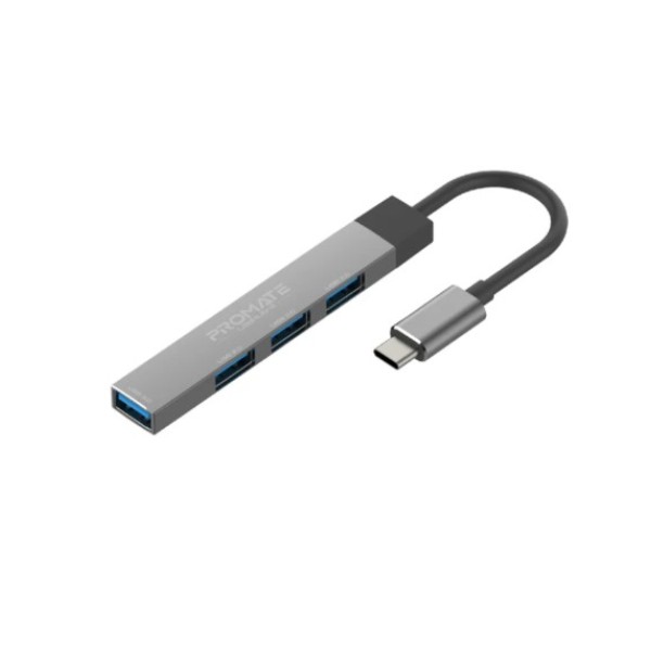 Promate 4-in-1 Multi-Port USB-C Data Hub, Grey - LiteHub-4