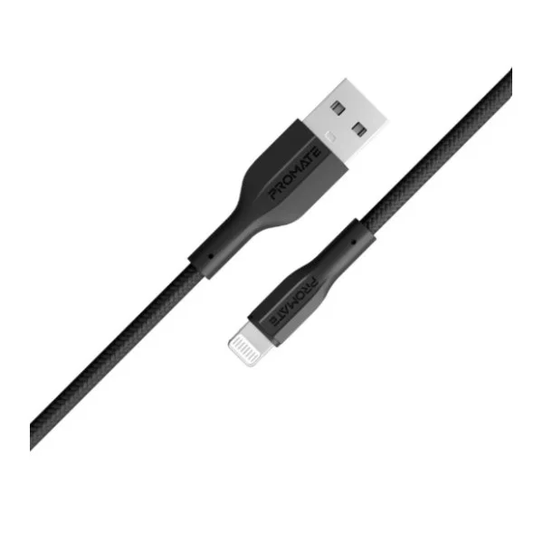 Promate 1meter High Tensile Strength Data & Charge Cable for Apple Devices, Black - xCord-Ai