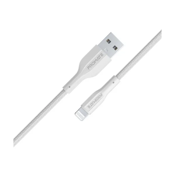Promate 1meter High Tensile Strength Data & Charge Cable for Apple Devices, White - xCord-Ai