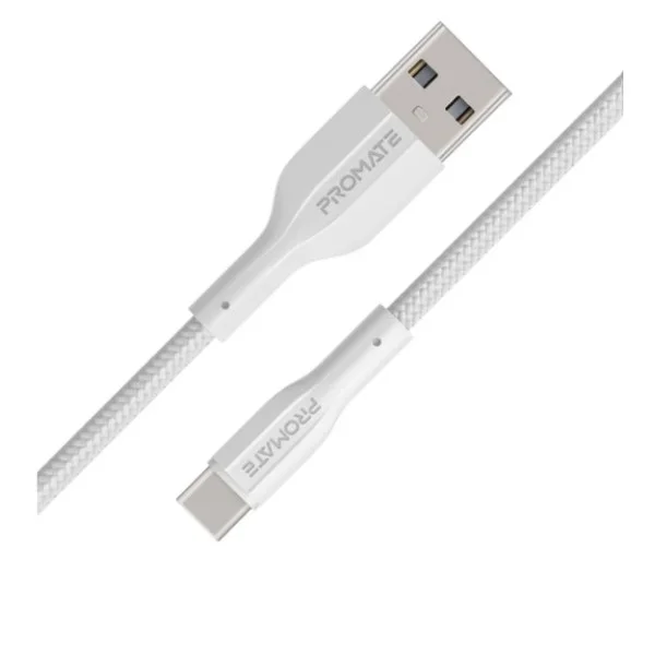 Promate 1meter Super Flexible Data and Charge USB-C Cable, White - xCord-AC