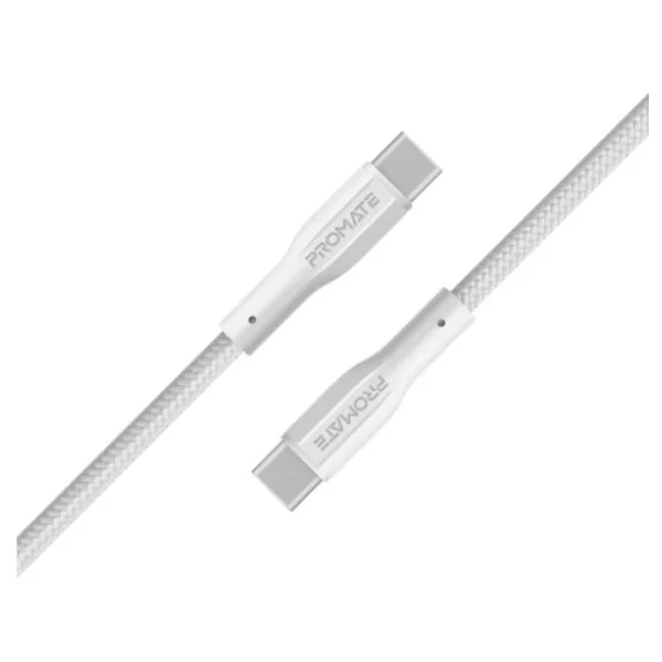 Promate 1meter High Tensile Strength Data & Charge USB-C Cable, White - xCord-CC