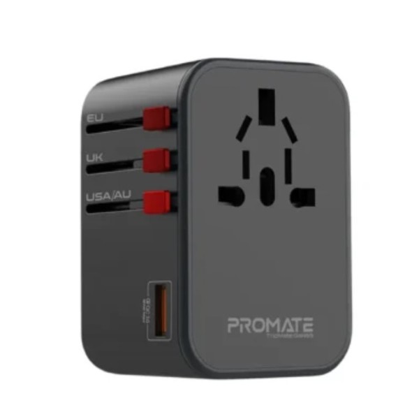 Promate 65W Power Delivery GaNFast&trade; Travel Adapter - TripMate-GaN65