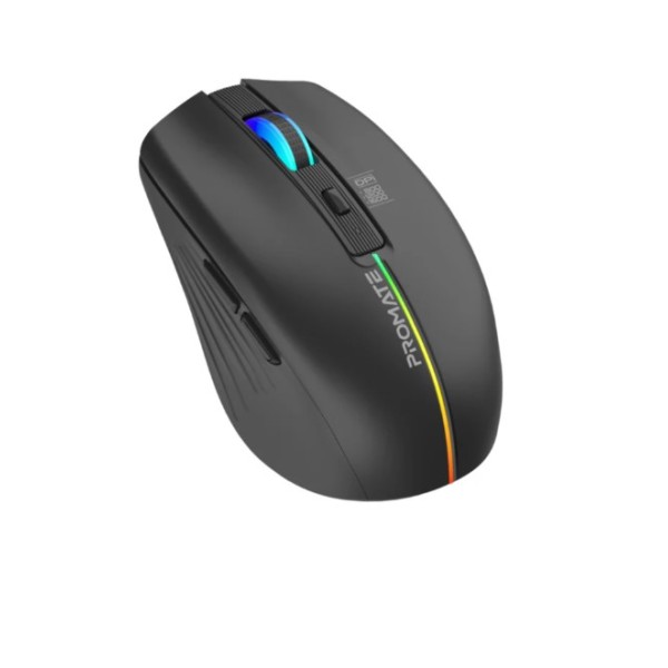 Promate 2.4GHz Wireless Ergonomic Optical Mouse with LED Rainbow Lights, Black - Kitt