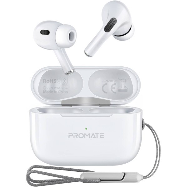 Promate High Definition InteliTouch TWS Earphone, White - Harmoni-Pro