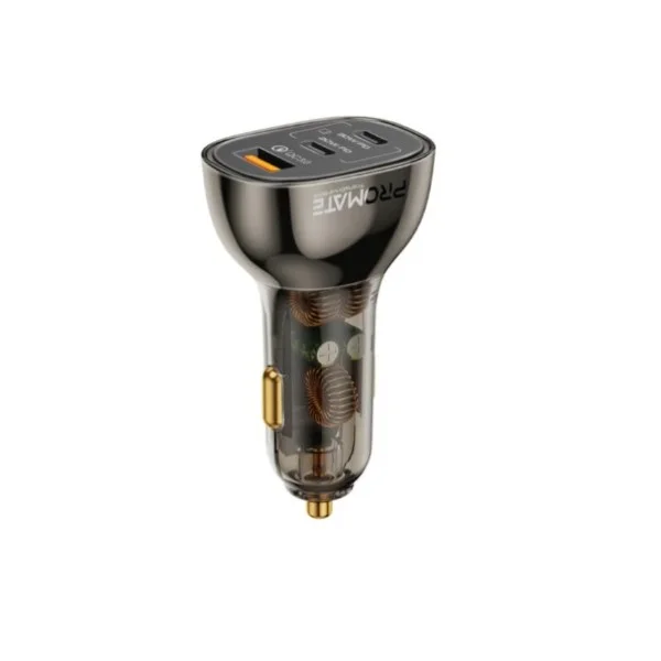 Promate 80W Multi-Port Transparent Car Charger with QC 3.0 & Power Delivery - TransDrive-80W