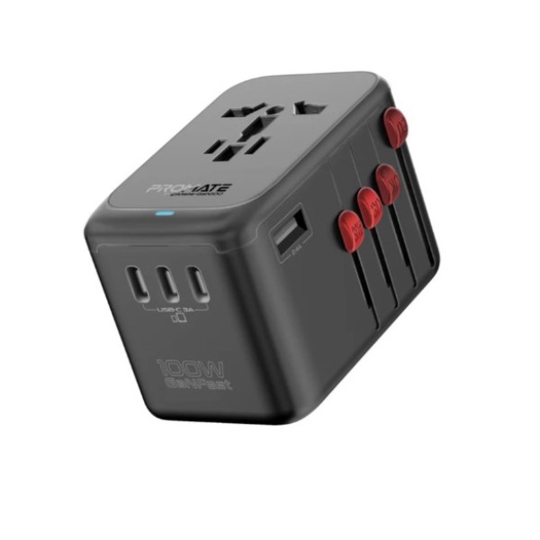 Promate 100W Power Delivery GaNFast&trade; Multi-Port Travel Adapter - TripMate-GaN100
