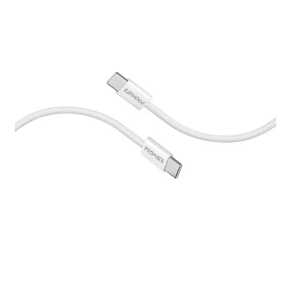 Promate Ultra-Fast 60W, 1.2meter Power Delivery USB-C Cable, White - EcoLine-CC120