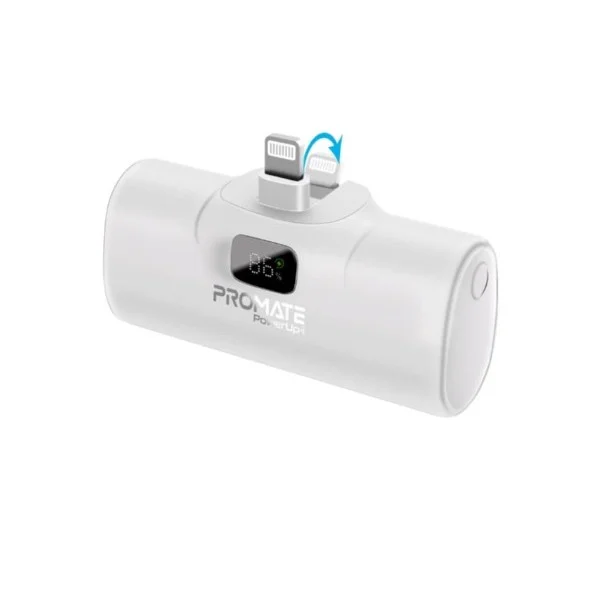 Promate 5000mAh Ultra-Compact Fast Charging Power Bank with In-Built Lightning Connector, POWERUP-I, White