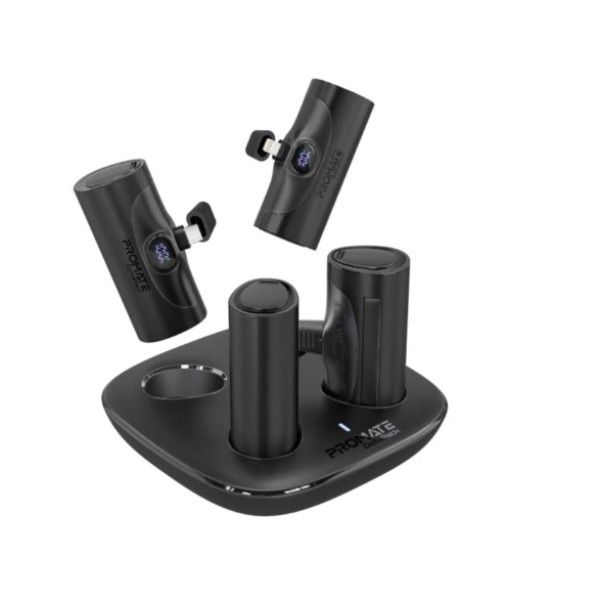 Promate 5000mAh, Ultra-Compact 4-Piece Fast Charging Power Bank Kit with In-Built USB-C and Lightning Connectors, DeltaPack