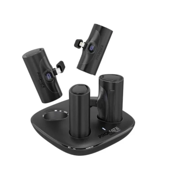 Promate 5000mAh, Ultra-Compact 4-Piece Fast Charging Power Bank Kit with In-Built USB-C and Lightning Connectors, DeltaPack