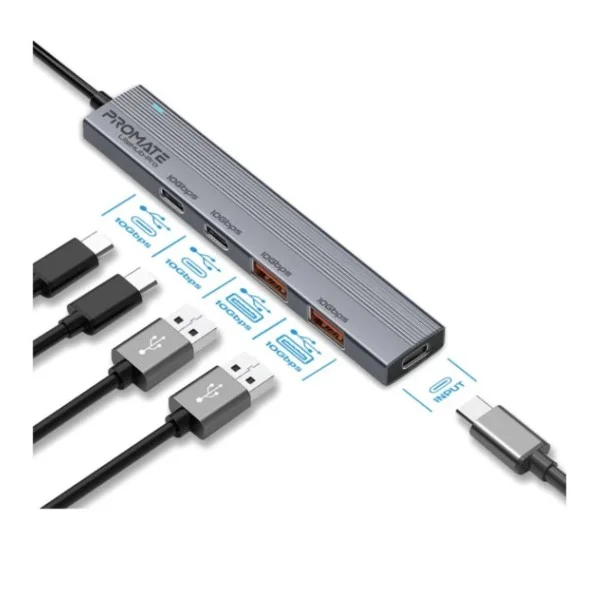 Promate Multi-Port 10Gbps USB-C Data Hub - LiteHub-Pro