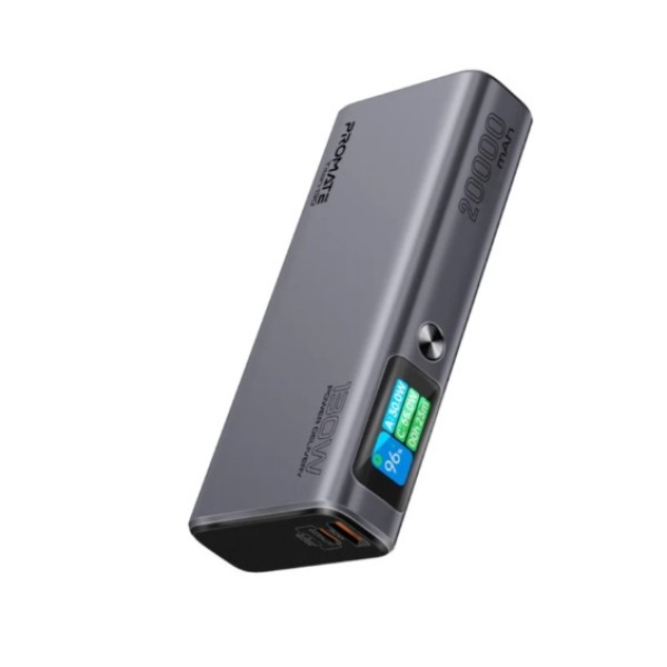 Promate 20,000mAh Sleek 130W Multi-Port Power Delivery Power Bank with TFT LCD Screen - Titan-130