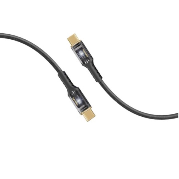 Promate High Tensile Transparent 100W Power Delivery USB-C Cable with LED Light, Black - LucidLine-CC120