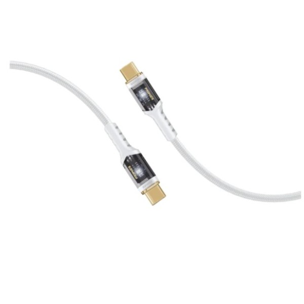 Promate High Tensile Transparent 100W Power Delivery USB-C Cable with LED Light, White - LucidLine-CC120