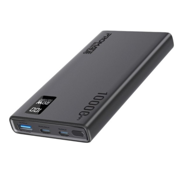 Promate Compact Smart Charging Power Bank with 20W PD Dual USB-C and 22.5W USB-A Ports, BOLT-10PD - Black