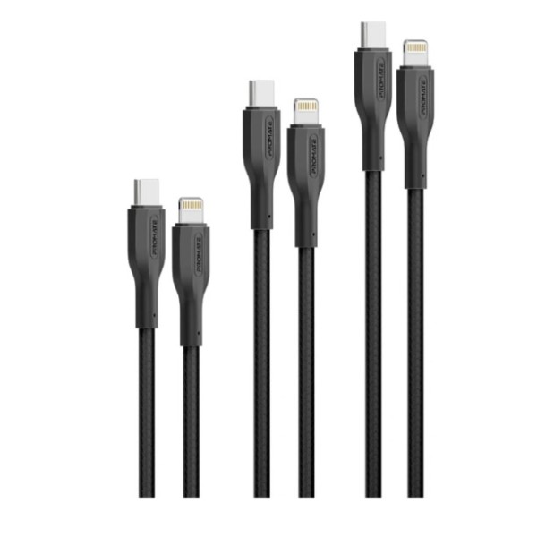 Promate 3Pcs High Tensile Strength 27W USB-C to Lightning Cable Kit - CableKit-Ci