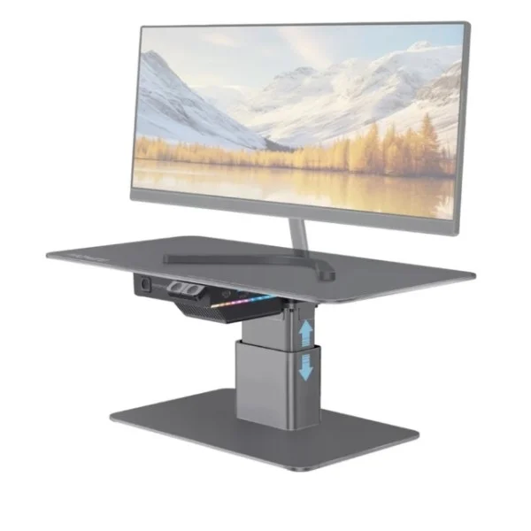 Promate Motorized Ergonomic Monitor & Laptop Stand with Built-In USB Hub, Grey - Raizer.UK