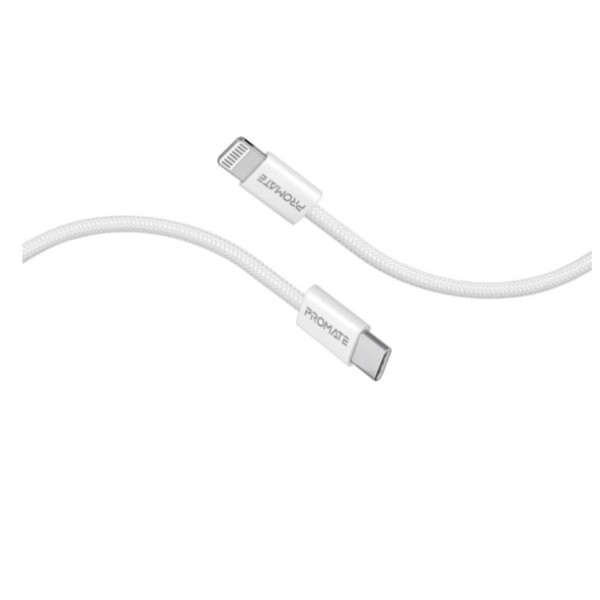 Promate 27W, 1.2meter Super-Fast USB-C to Lightning Cable, White - EcoLine-Ci120