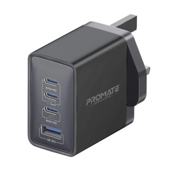Promate 67W Power Delivery GaNFast&trade; Charger with Quick Charge 3.0 - GANPORT4-67PD