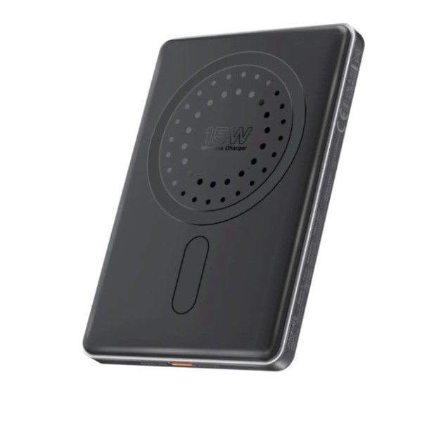 Promate 5000mAh, Ultra-Slim Aluminum Crafted MagSafe Compatible Wireless Charging Powerbank, BLADE-5 - Black