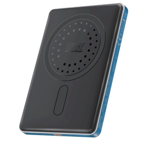 Promate 5000mAh, Ultra-Slim Aluminum Crafted MagSafe Compatible Wireless Charging Powerbank, BLADE-5 - Blue