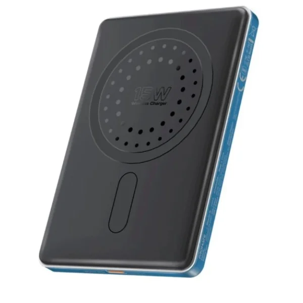 Promate 5000mAh, Ultra-Slim Aluminum Crafted MagSafe Compatible Wireless Charging Powerbank, BLADE-5 - Blue