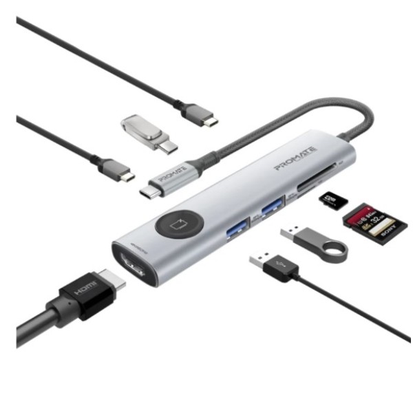 Promate 4K@60Hz Multi-Function High Speed USB-C Hub with Screen Privacy Button - COMANDHUB-LITE