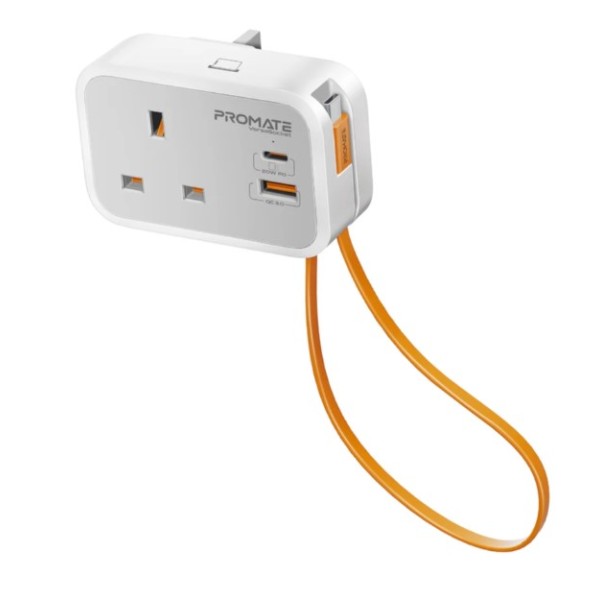 Promate Multi-Function AC Socket Charger with Built-In 20W PD USB-C Cable - VERSASOCKET