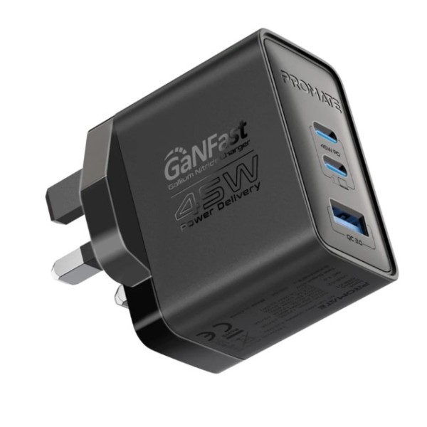 Promate 45W Power Delivery GaNFast&trade; Charger with Quick Charge 3.0 - POWERPORT-45