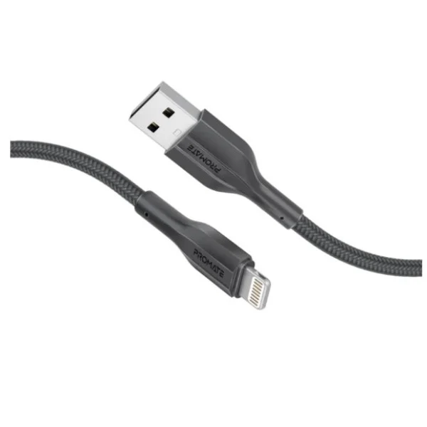 Promate 2meter, High Tensile Strength Data & Charge Cable for Apple Devices, Black - xCord-Ai200