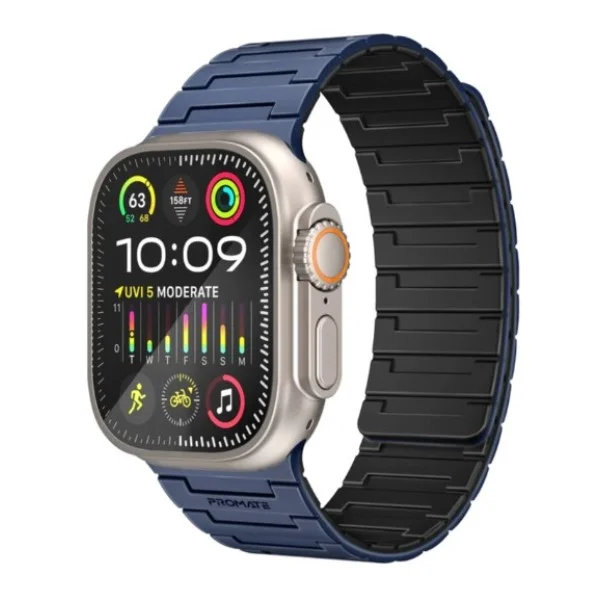 Promate Premium Magnetic Silicone Watch Band for Apple Watch, Navy Blue