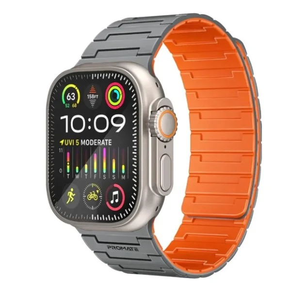 Promate Premium Magnetic Silicone Watch Band for Apple Watch, Grey