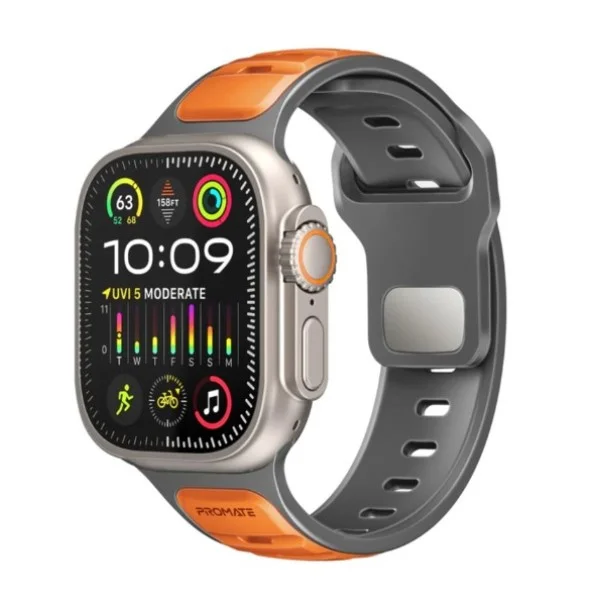 Promate Durable Two-Toned Silicone Sporty Apple Watch Band, Orange
