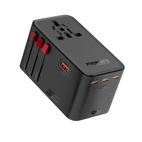Promate 160W GaNFast&trade; Universal Travel Adapter with Multiple Ports - TripMate-GaN160