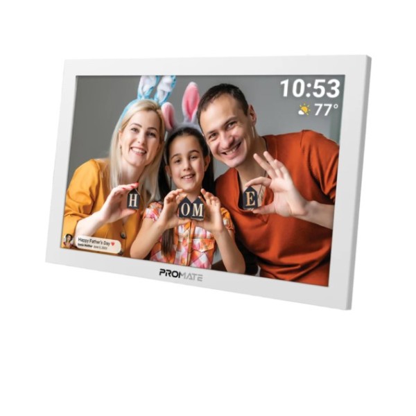 Promate 10.1" Vibrant Full HD Smart Multimedia Wi-Fi Digital Photo Frame, White - Memoria-10