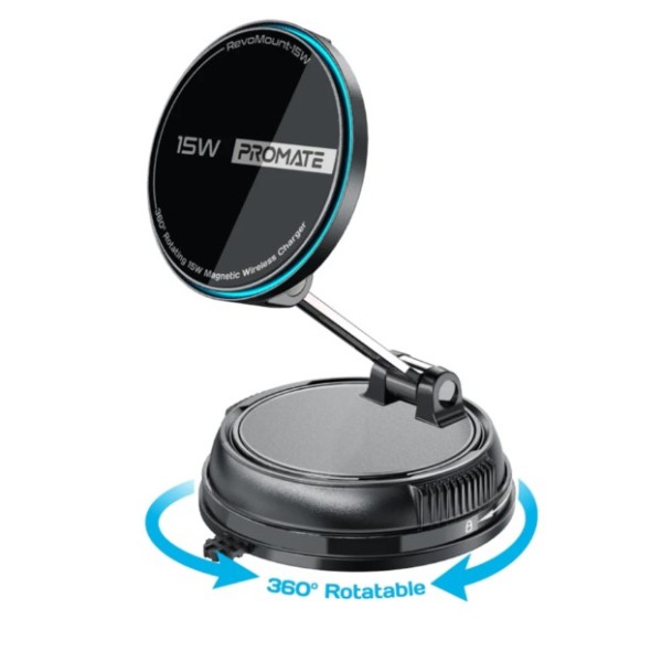 Promate 360&deg; Cradleless 15W MagSafe Compatible SmartPhone Car Charger Mount - RevoMount