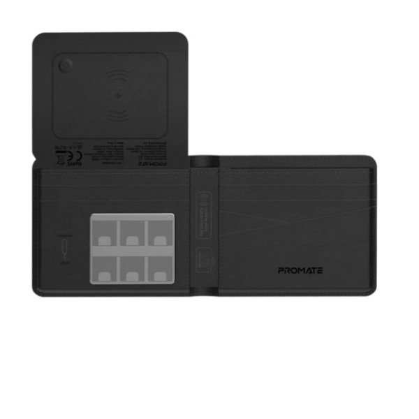 Promate Anti-Loss Slim Leather Wallet with RFID Protection & Smart Tracking, Black - ProWallet
